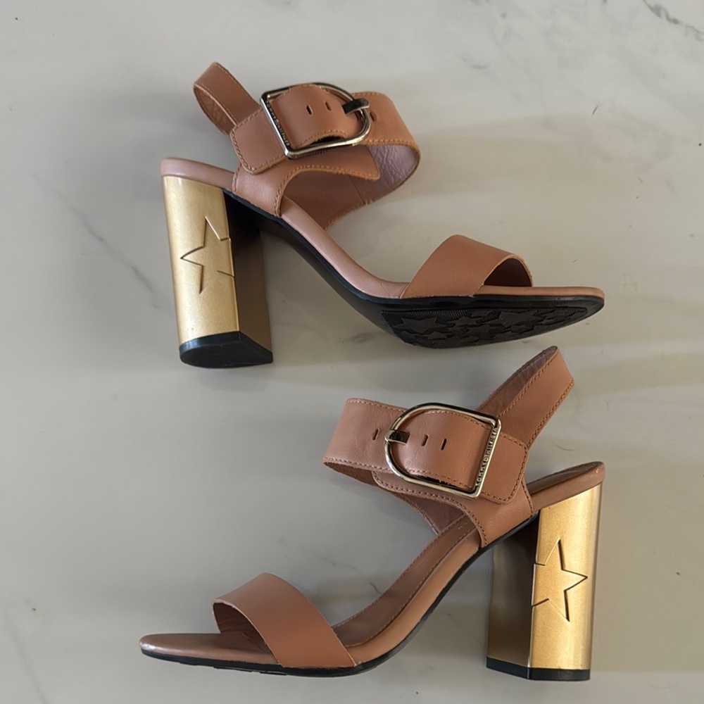 Tommy Hilfiger Tan/Gold Block Heel Sandals 39 8.5
